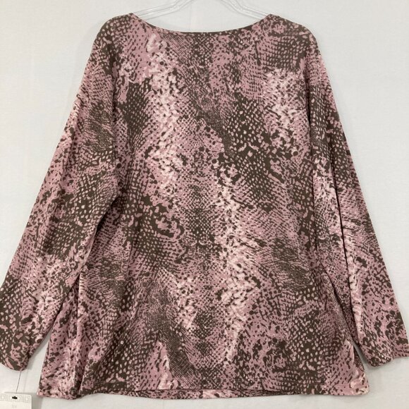 New Liz Claiborne Top size 2X Pink Brown Animal Print Stretch Knit Long Sleeve - Picture 6 of 7